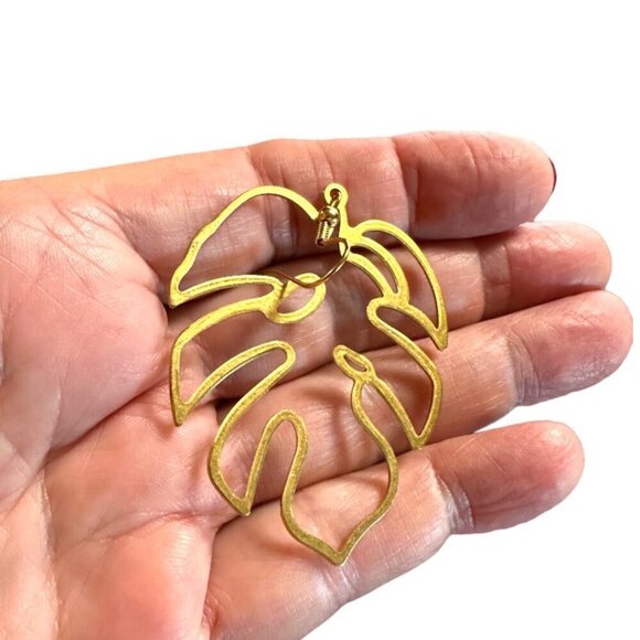 Tortoise Leaf Cutout Earrings Gold Plated French Hooks - Picture 6 of 10